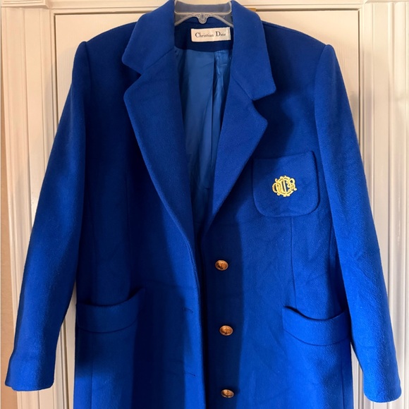 💎 VINTAGE Christian Dior Boutique Royal Blue Wool Long Coat- Size 14 - Picture 3 of 16